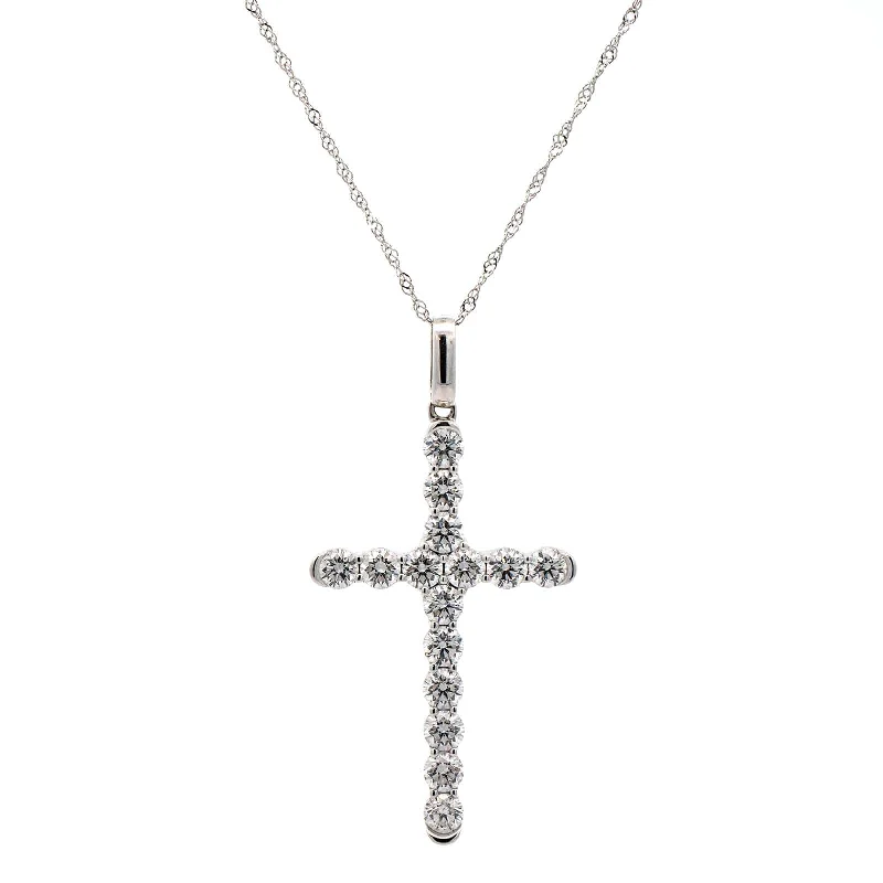 18K White Gold Diamond Cross Pendant