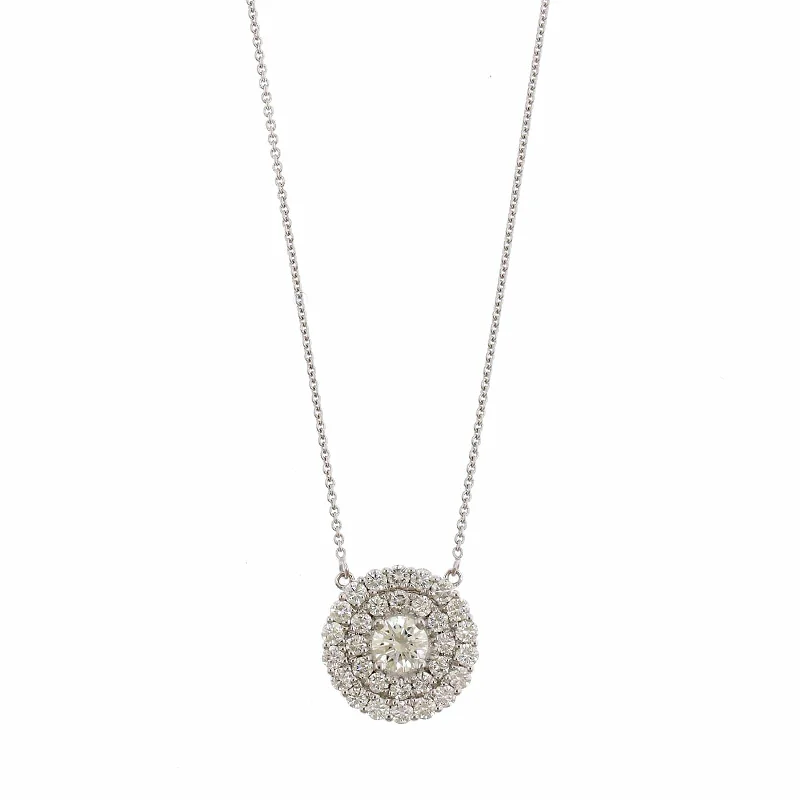 18K White Gold Diamond Cluster Pendant Necklace