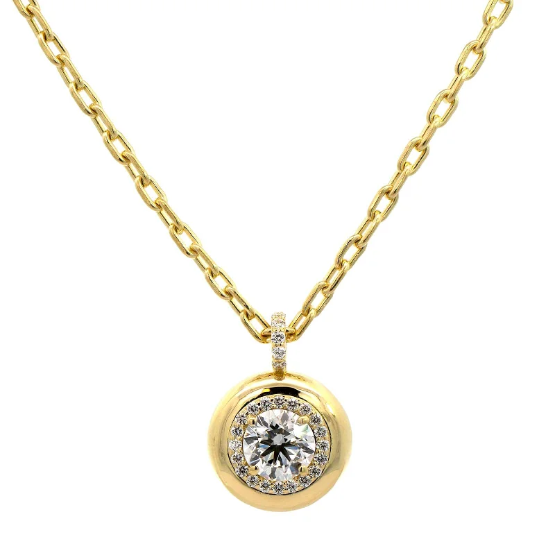 18K Yellow Gold Bezel Round Diamond Pendant Necklace