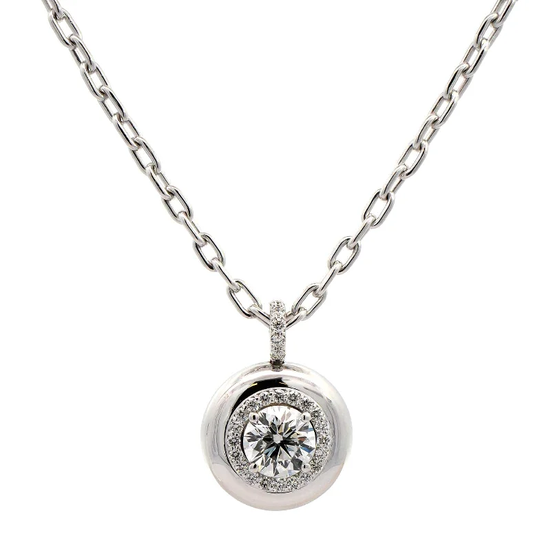 18K White Gold Bezel Round Diamond Pendant Necklace