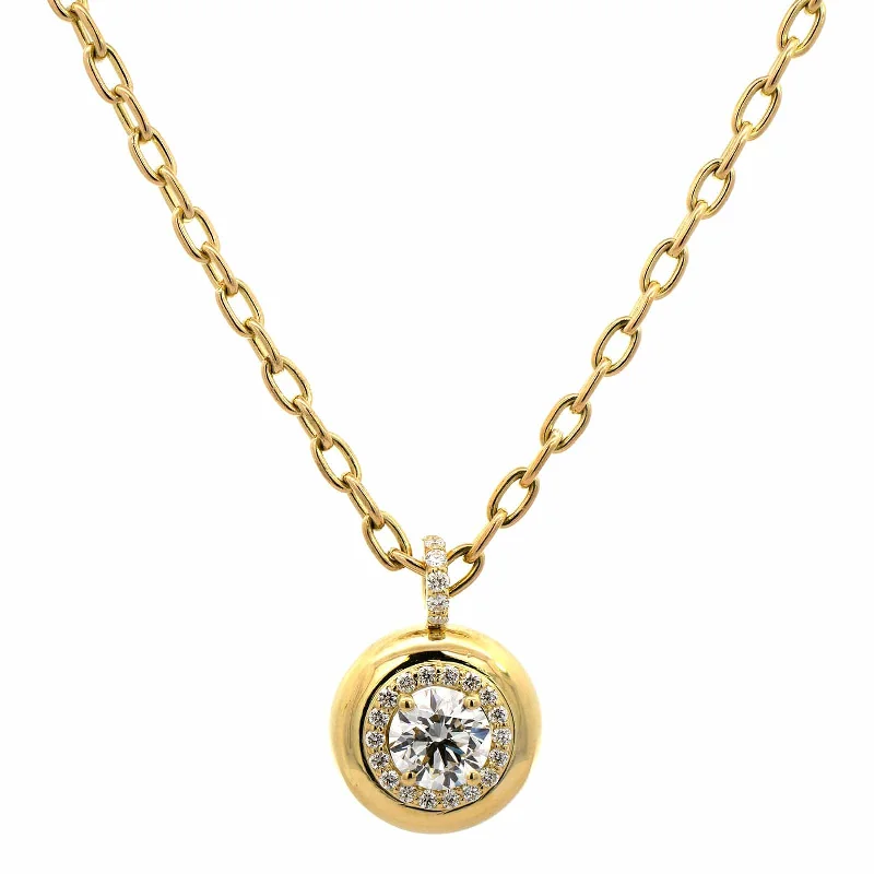 18K Yellow Gold Bezel Round Diamond Pendant Necklace