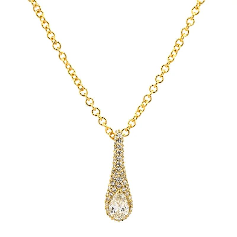 18K Yellow Gold Pave Diamond Pendant Necklace