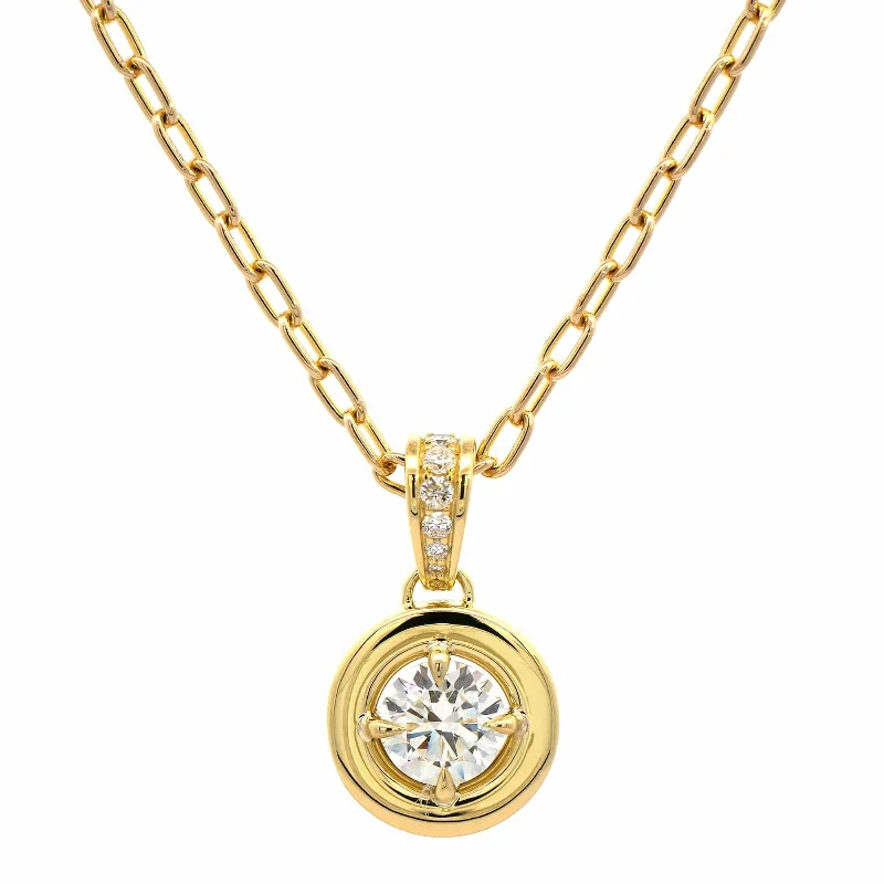 18K Yellow Gold Round Diamond Pendant Necklace