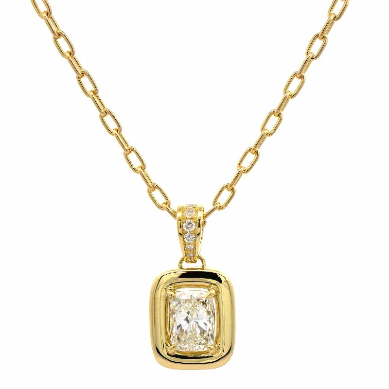 18K Yellow Gold Square Framed Diamond Pendant Necklace