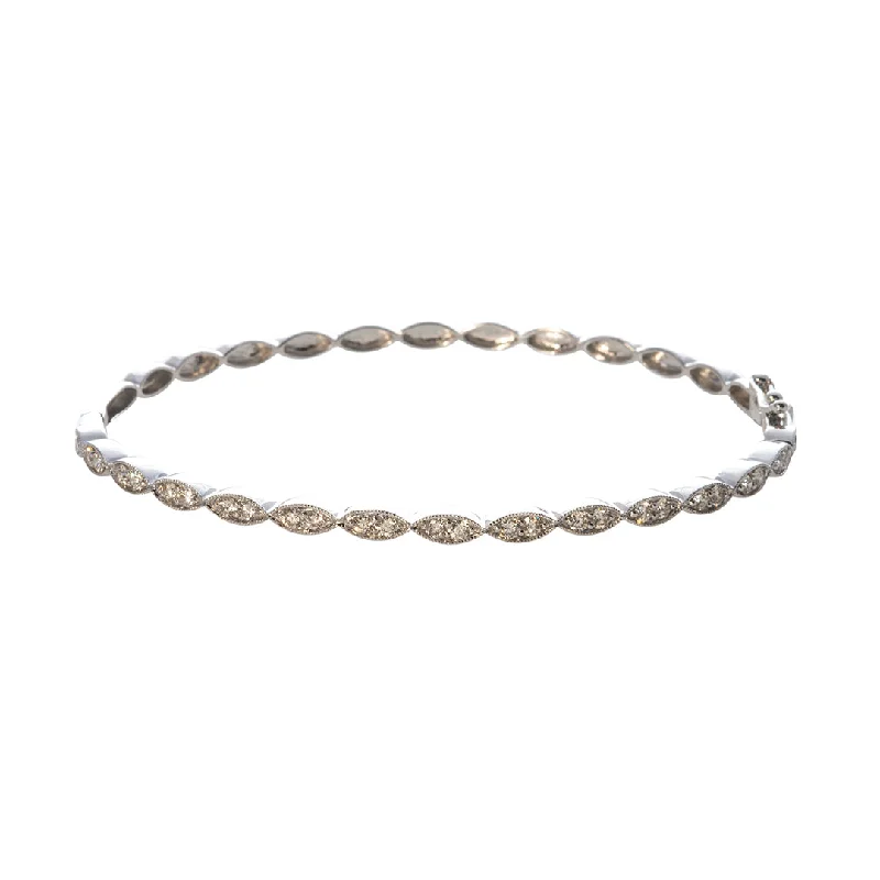 Diamond 14K White Gold Milgrain Marquise Bangle