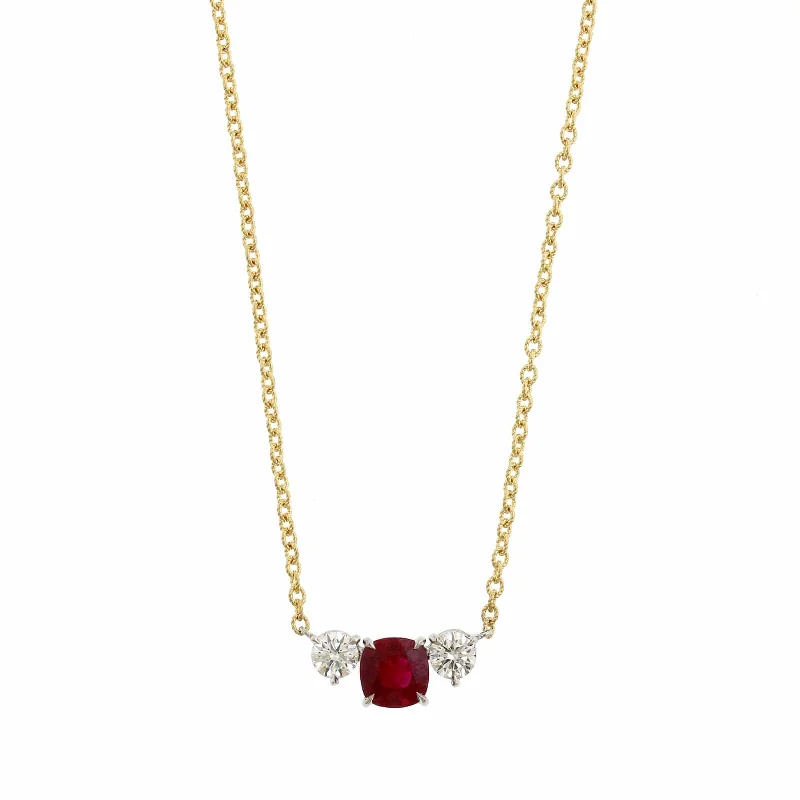 18K Yellow Gold & Platinum Diamond & Ruby Necklace