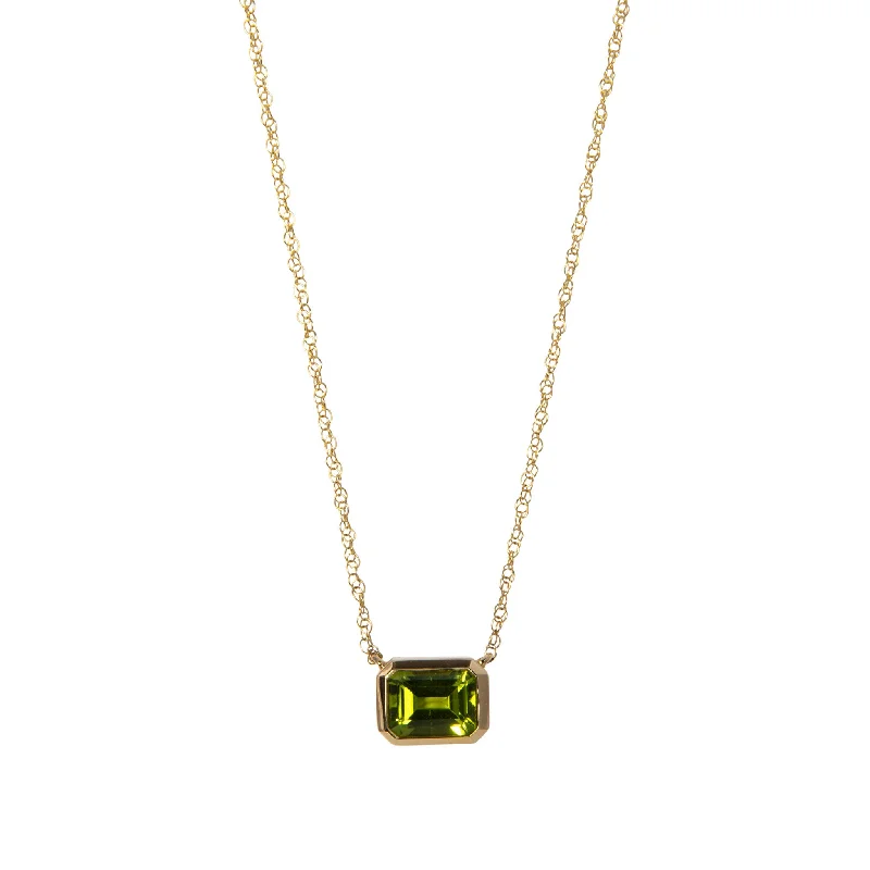 Emerald-Cut Peridot Bezel Set 14K Yellow Gold Necklace