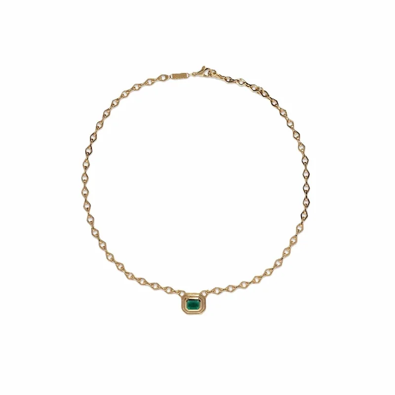 18K Yellow Gold Staircase Medium Emerald Chain Necklace