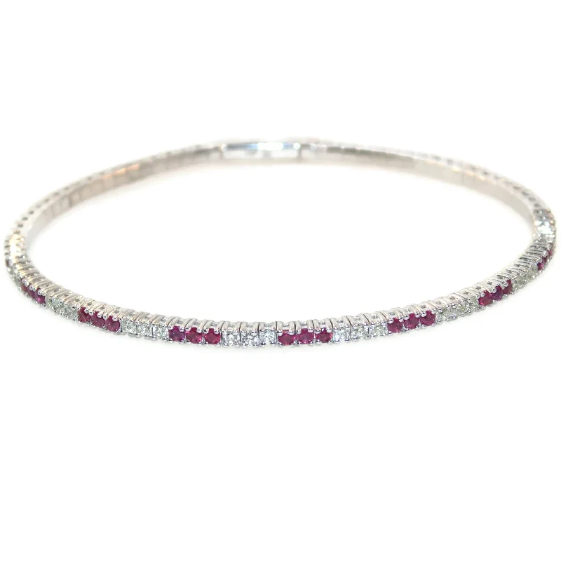 Flexible Ruby and Diamond Bangle Bracelet in 14k White Gold