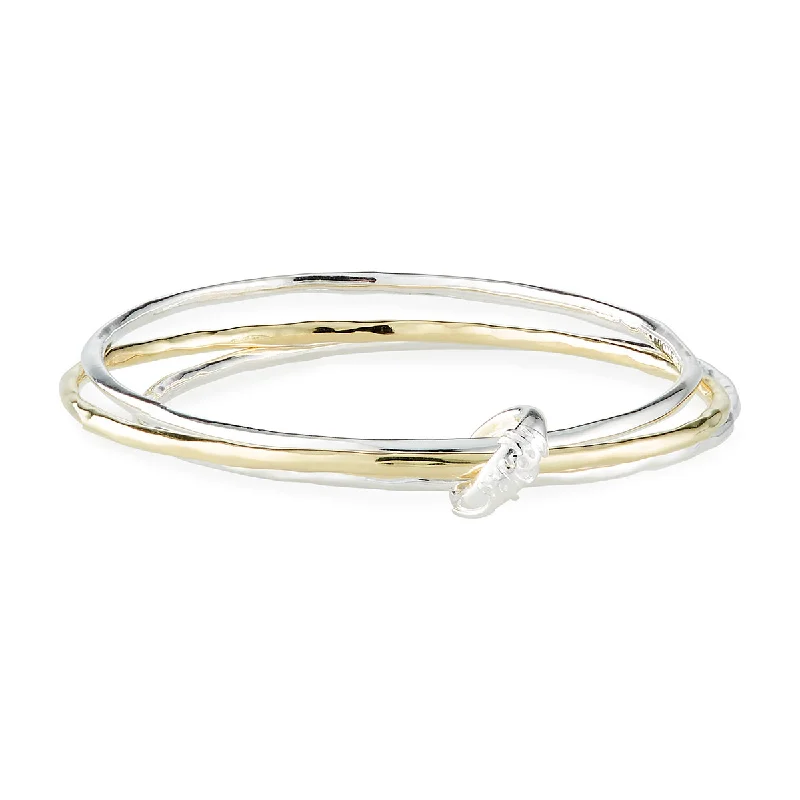 IPPOLITA Chimera Sterling Silver and 18K Yellow Gold Classico Mixed Texture Bangle Set