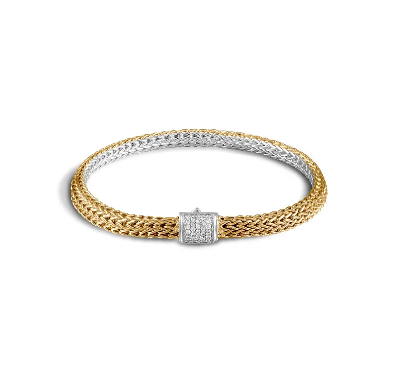 John Hardy Classic Chain Extra Small Reversible Bracelet with Diamond Pavé