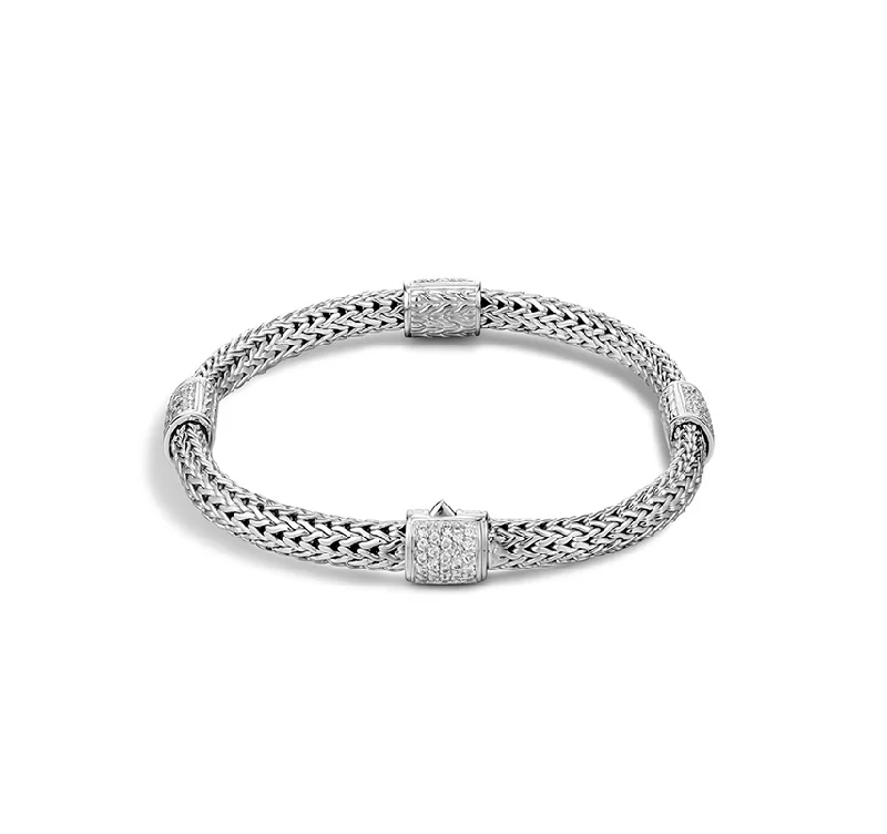 John Hardy Classic Chain Four Station Bracelet with Diamond Pavé