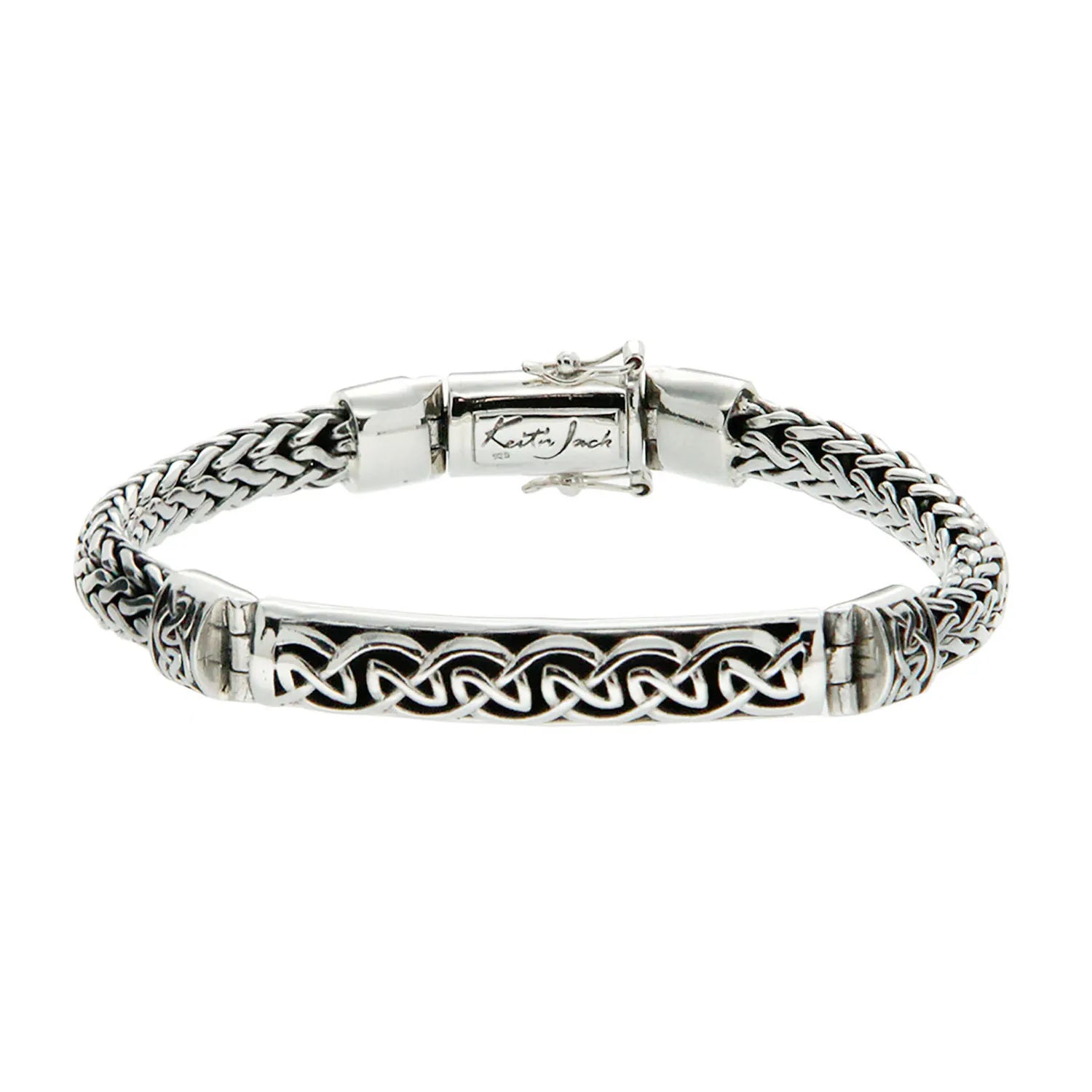 Keith Jack Sterling Silver Dragon Weave Eternity Bar Bracelet