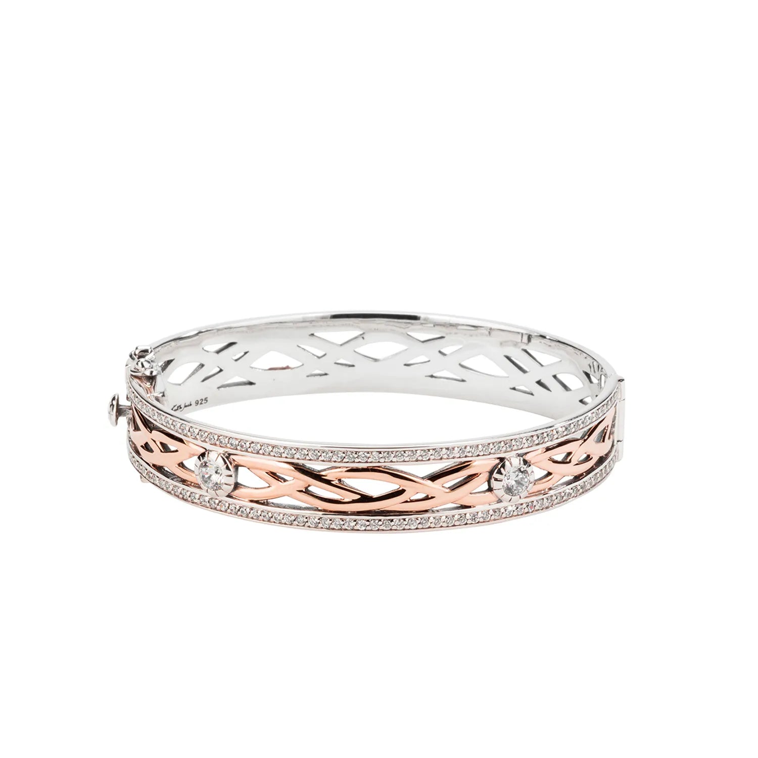 Keith Jack Sterling Silver Oxidized + 10k Rose CZ Brave Heart Bangle