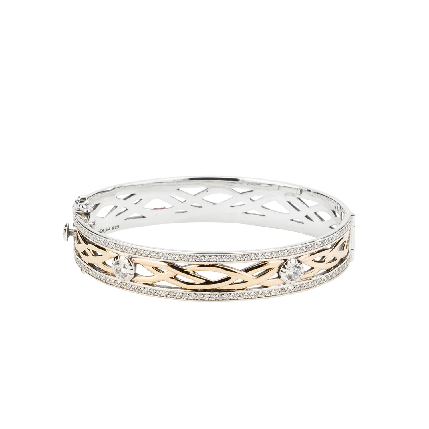 Keith Jack Sterling Silver Oxidized + 10k Yellow CZ Brave Heart Bangle