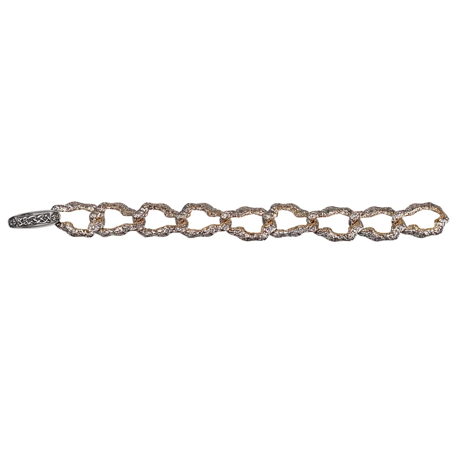 Keith Jack Sterling Silver Oxidized + 10k Yellow Organic Link Bracelet with Push Clasp