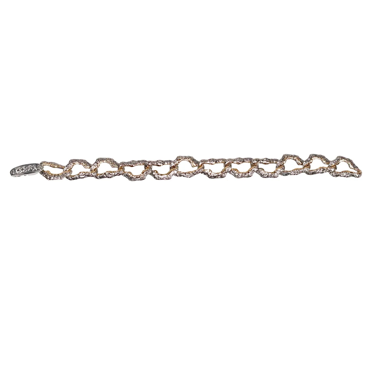 Keith Jack Sterling Silver Oxidized + 10k Yellow Organic Small Link Bracelet with Push Clasp