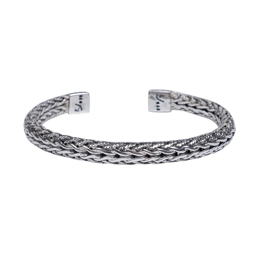 Keith Jack Sterling Silver Oxidized Oval Dragon Weave Bangle