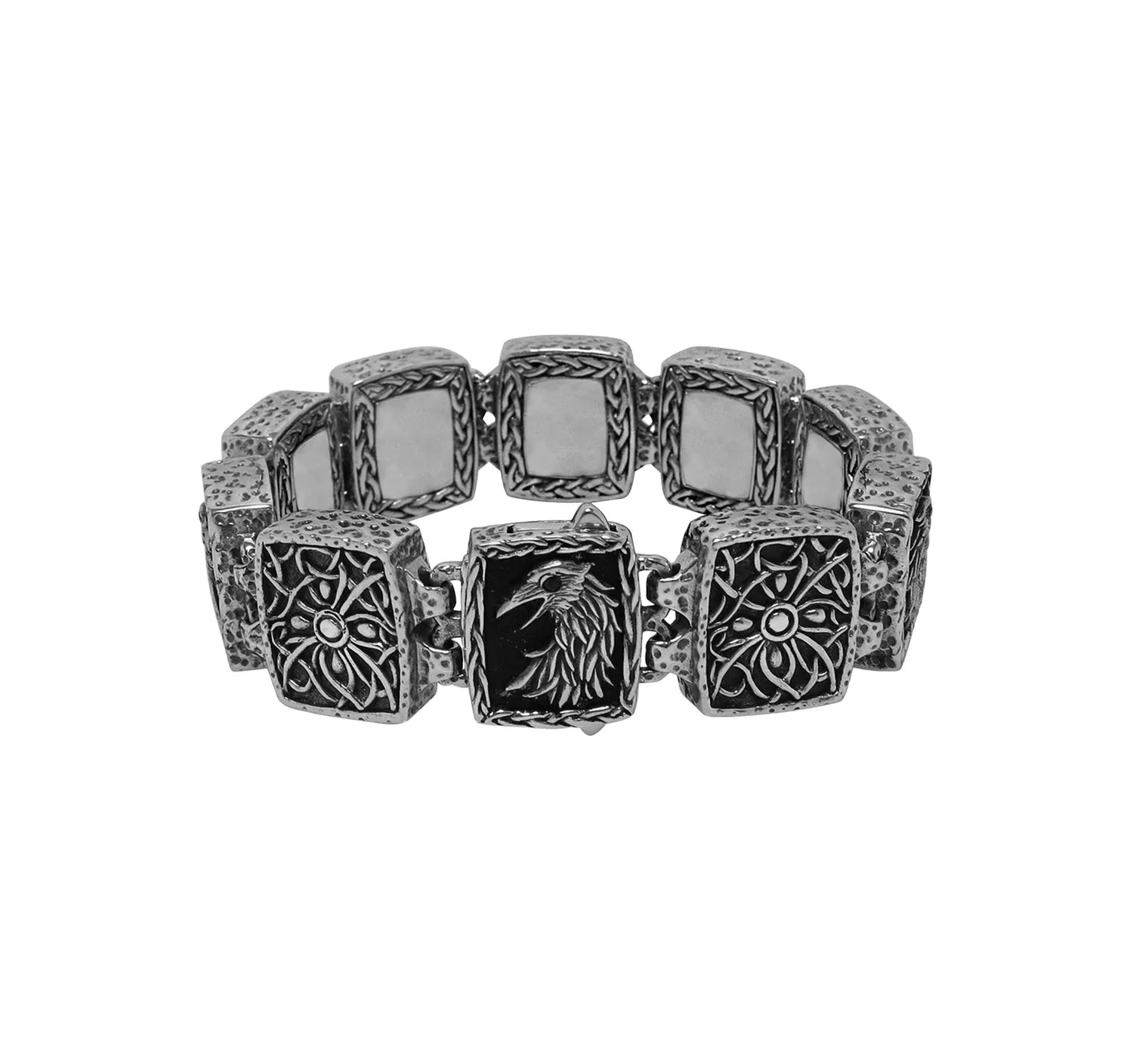 Keith Jack Sterling Silver Oxidized Raven Bracelet 8" (Thought and Memory)