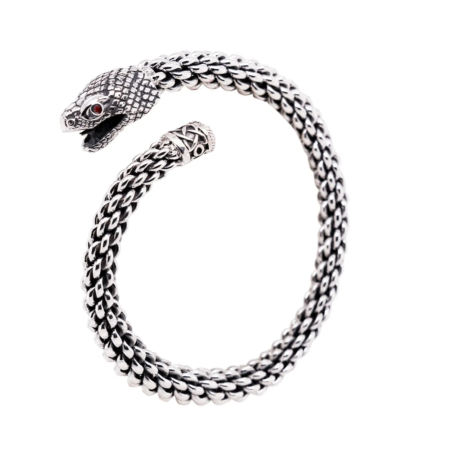 Keith Jack Sterling Silver Oxidized Red CZ Flexible Serpent Head Cuff