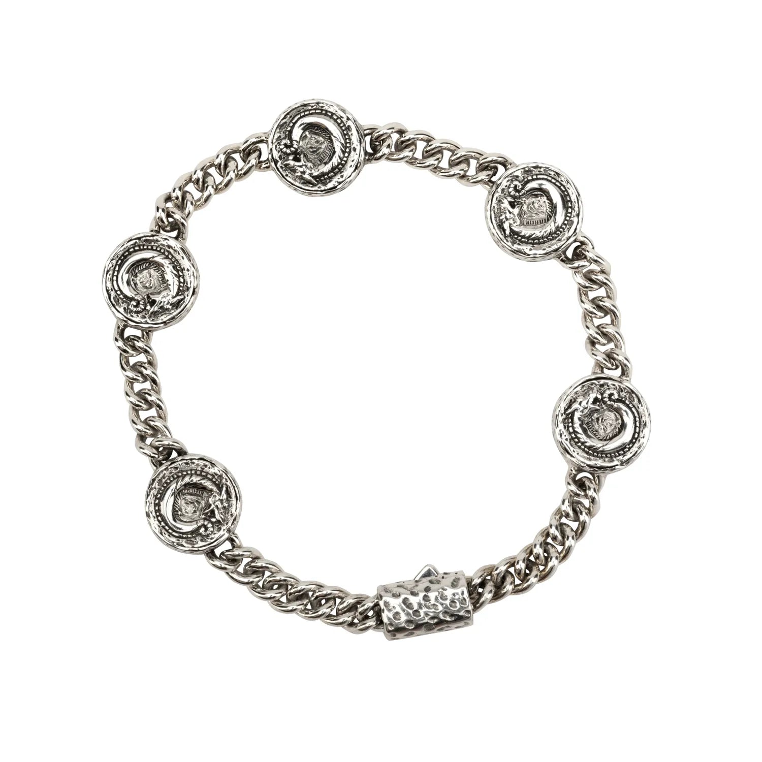 Keith Jack Sterling Silver Oxidized Small Dragon Coin Bracelet