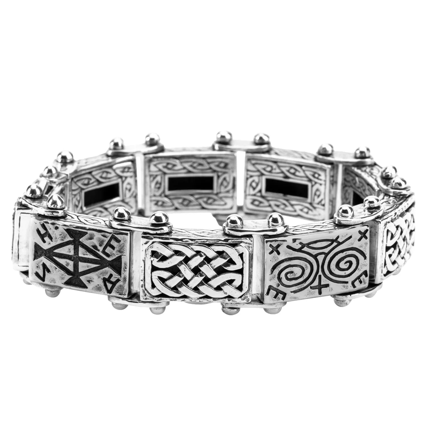 Keith Jack Sterling Silver Oxidized Viking Rune Bracelet (Strength and Power)