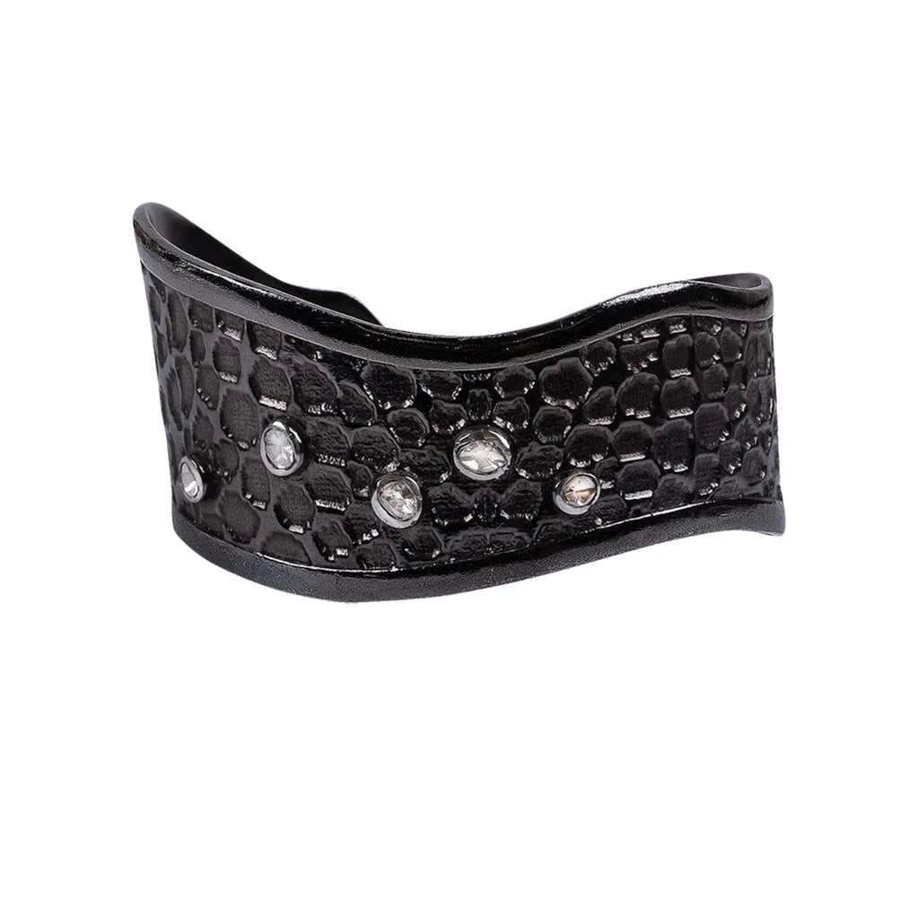 Keith Jack Sterling Silver Raw 7 Diamond .85ctw Black Rhodium Wide Cuff