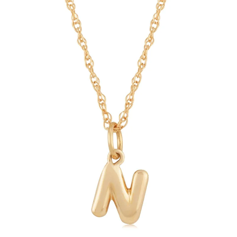 14K Yellow Gold 18" Initial "N" Pendant Necklace