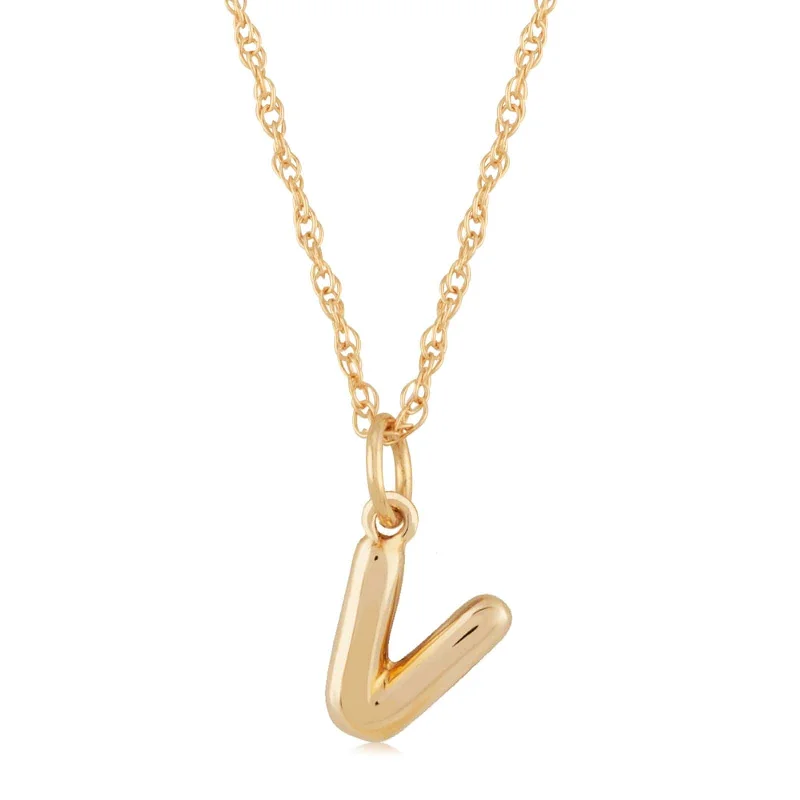 14K Yellow Gold 18" Initial "V" Pendant Necklace