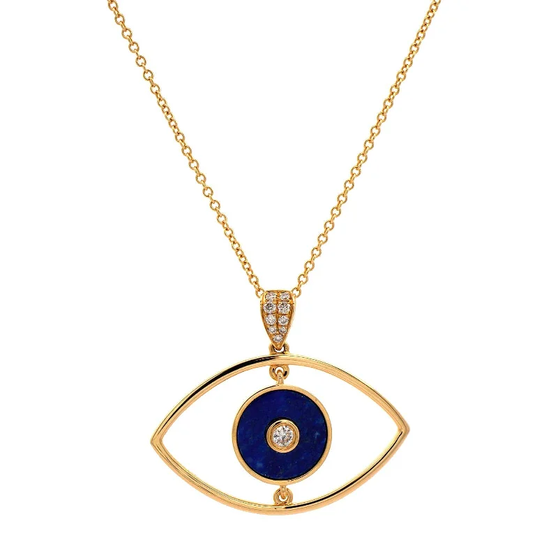 18K Yellow Gold Evil Eye Pendant with Lapis and Diamonds