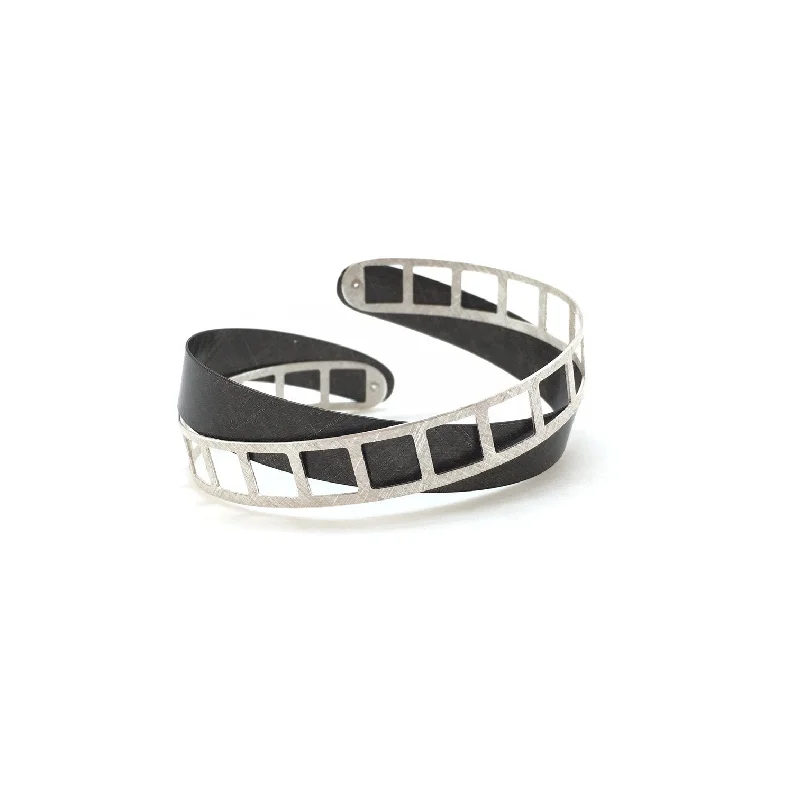 Oxidized and Bright Silver Film Strip Bracelet