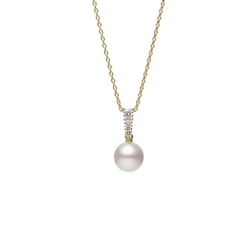 Mikimoto 18K Yellow Gold Akoya Cultured Pearl and Diamond Pendant Necklace