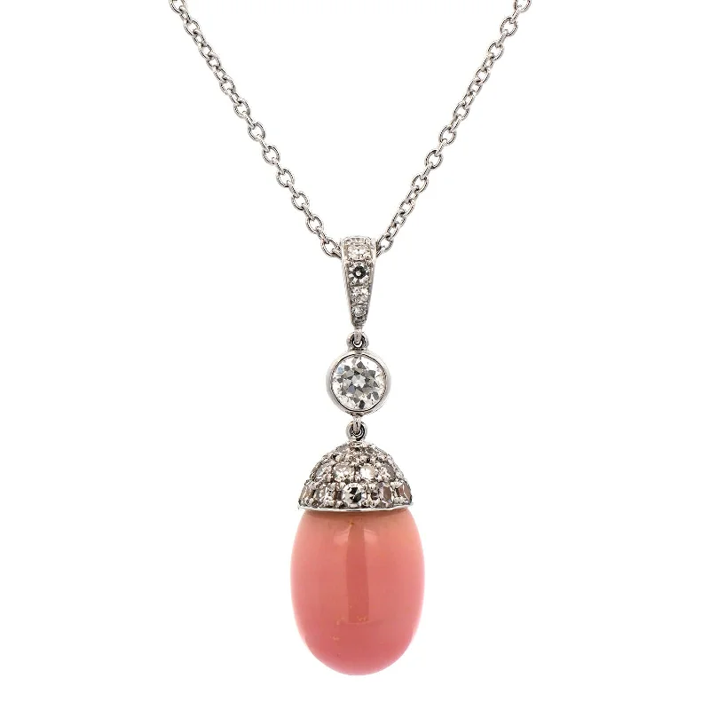 Platinum Conch Pearl Diamond Bail Necklace