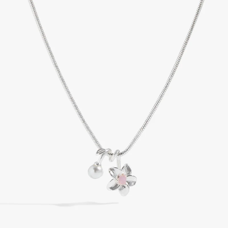 Plumeria and Pearl Pendant Necklace