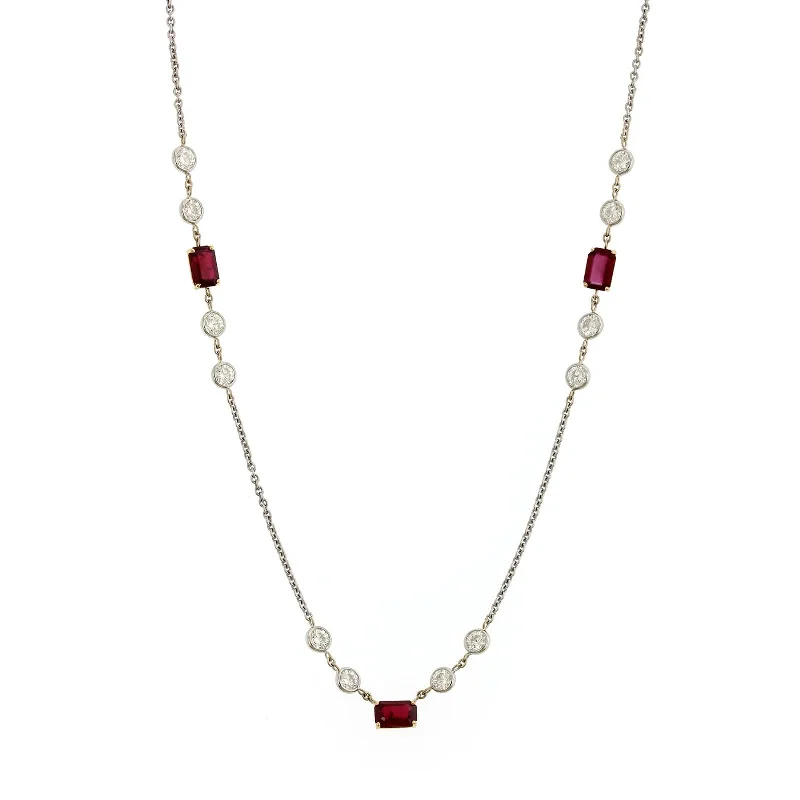 18K White and Yellow Gold Ruby & Diamond By The Yard Necklace