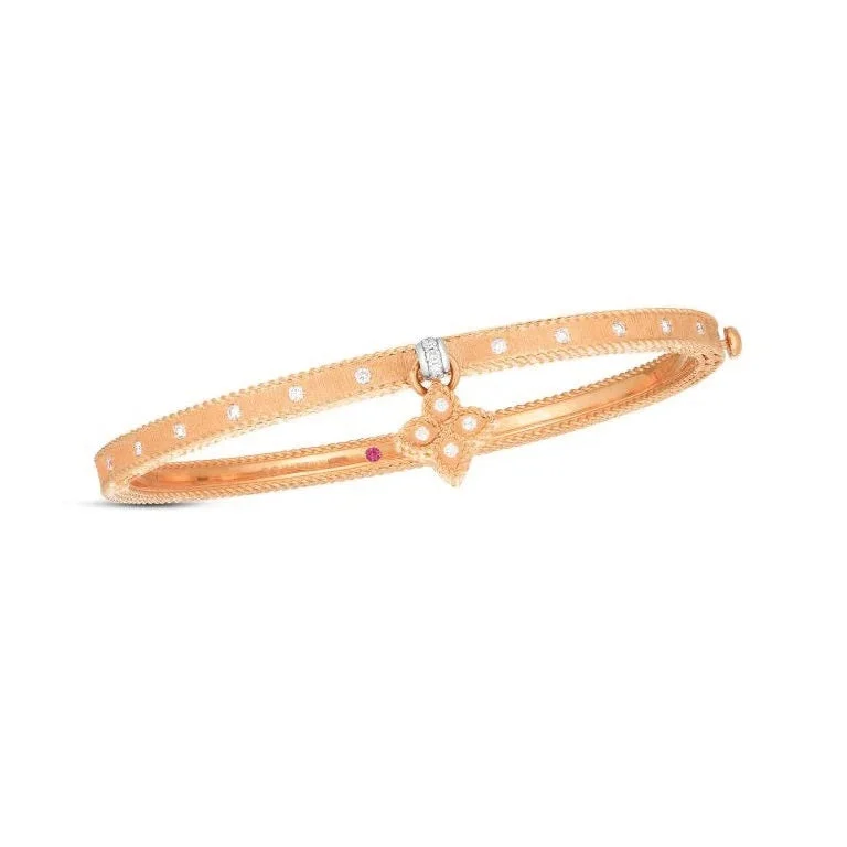 Roberto Coin Diamond Princess Flower Symphony Bangle with Flower Charm in 18K Rose Gold