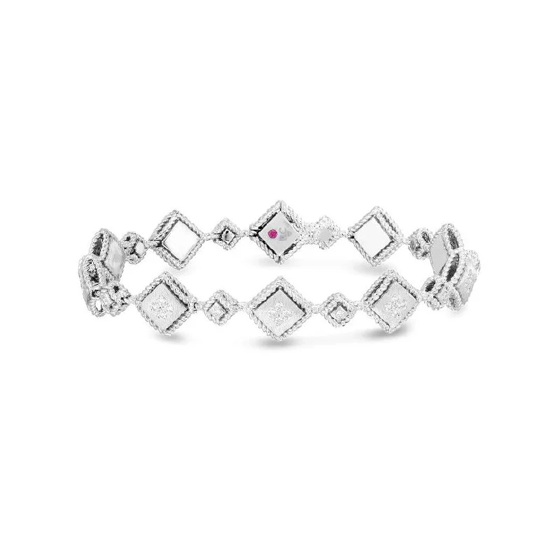 Roberto Coin Palazzo Ducale Diamond Alternating Square Bracelet in 18K White Gold