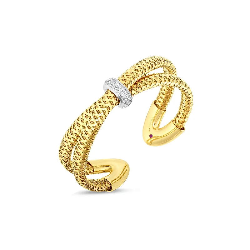 Roberto Coin Primavera 18K Yellow Gold and Diamond Woven Crisscross Bangle