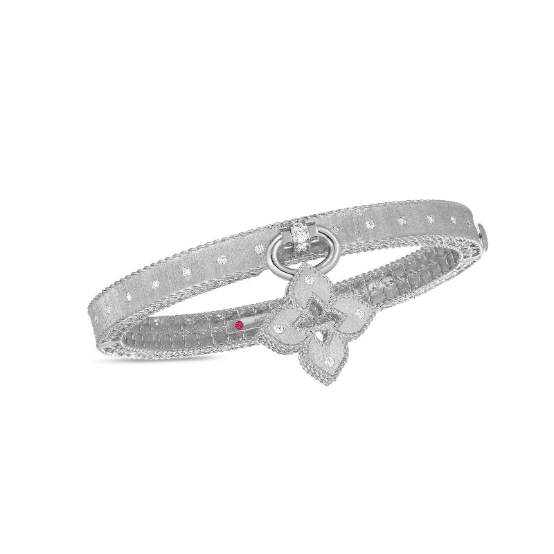 Roberto Coin Venetian Princess Diamond Bangle with Charm in 18K White Gold