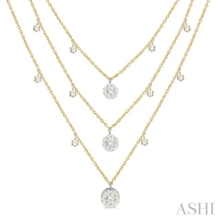 1/2 ctw Lovebright Round Cut Diamond 3-Layered Necklace in 14K Yellow and White Gold