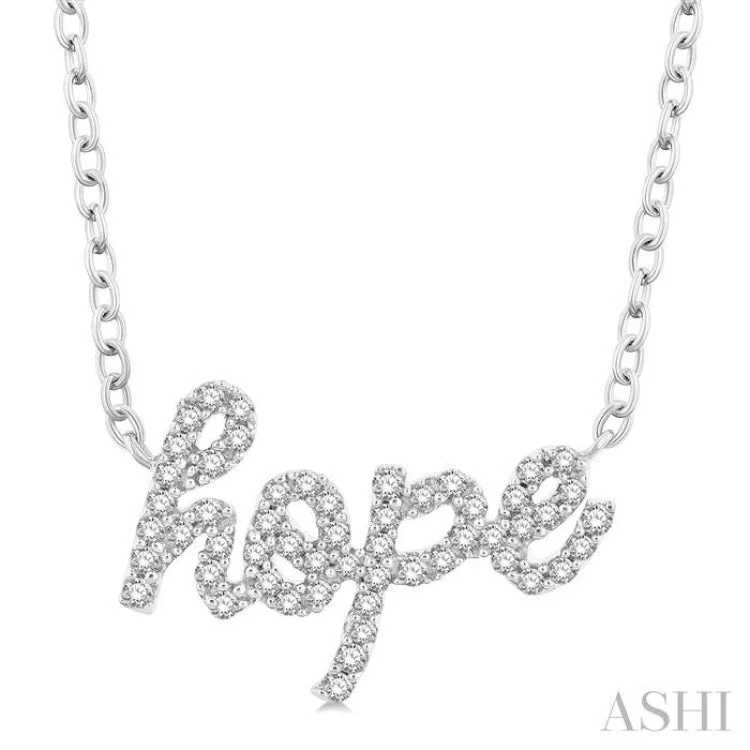 1/6 Ctw 'Hope' Script Round Cut Diamond Necklace in 10K White Gold