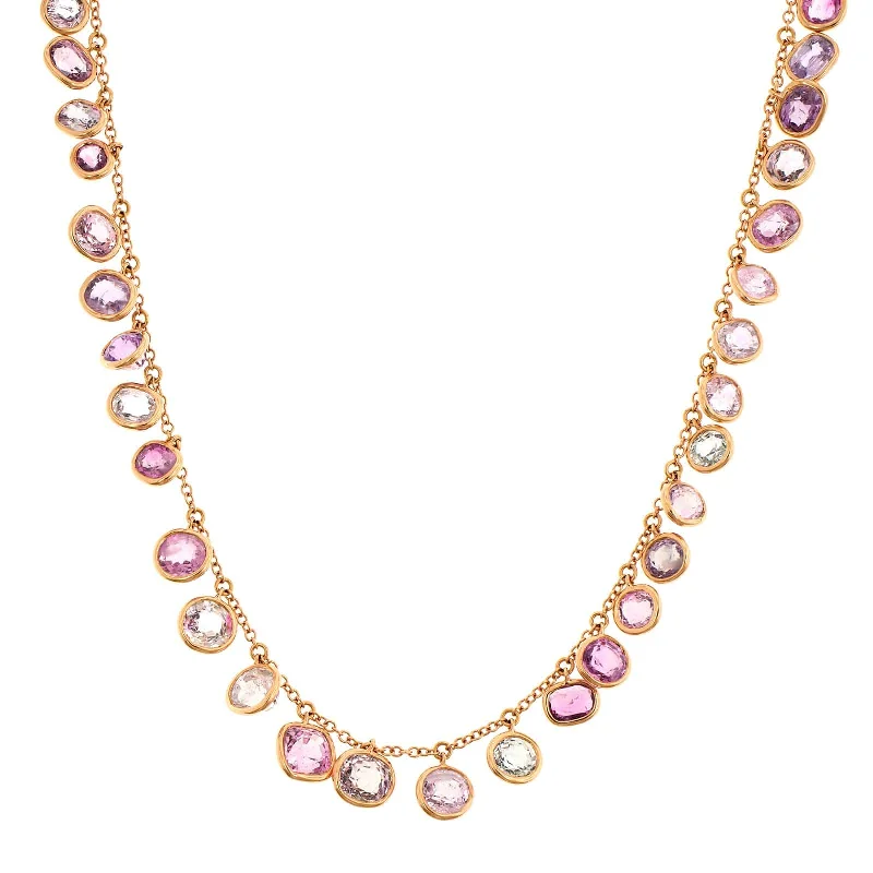 18K Rose Gold Multi Colored Sapphire and Diamond Necklace