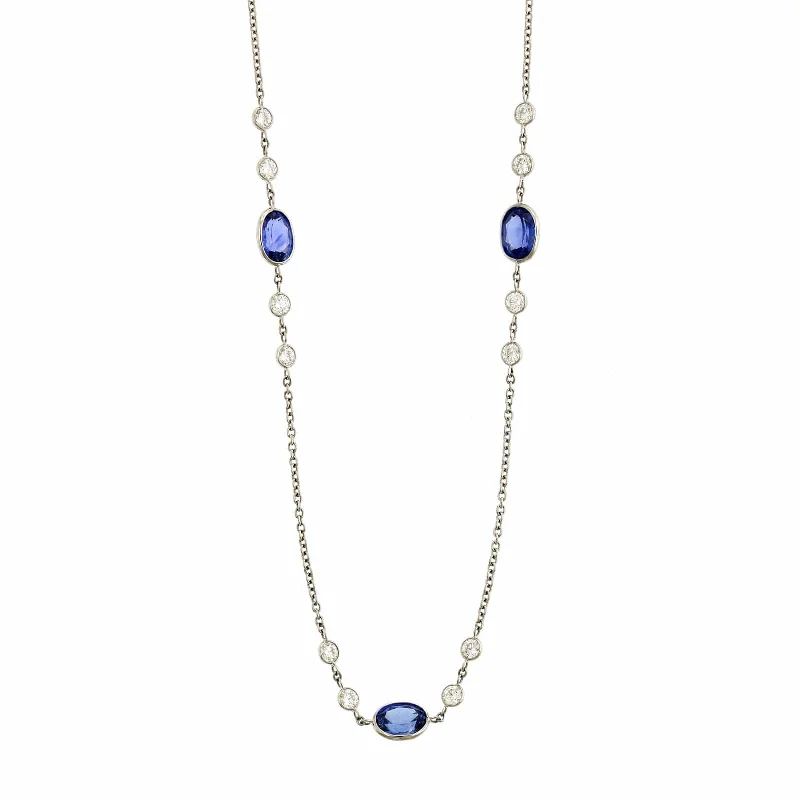 Platinum Blue Sapphire and Diamonds By The Yard Necklace