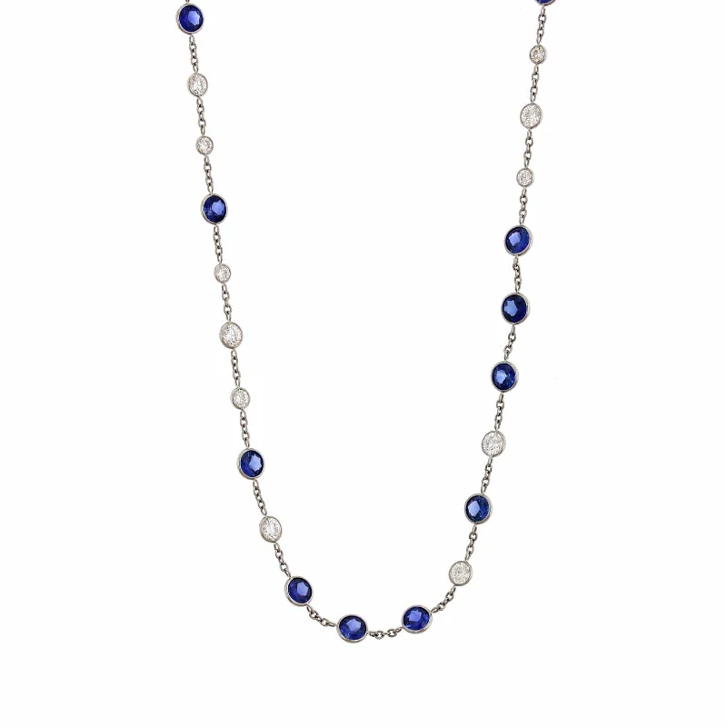 Platinum Blue Sapphire and Diamonds By The Yard Necklace