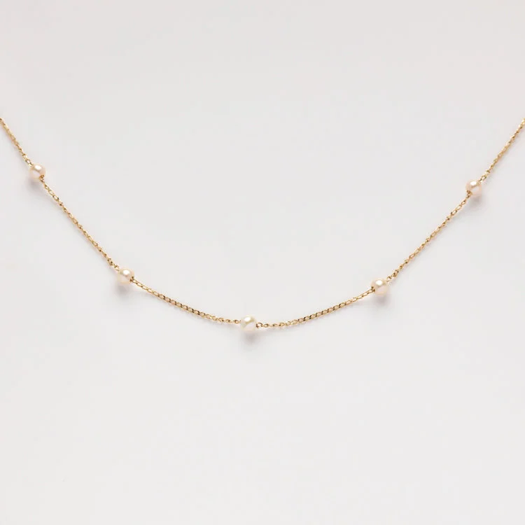 Solid Gold Delicate Pearl Chain Necklace