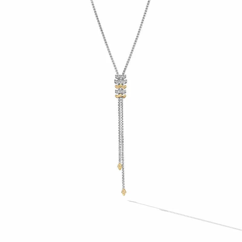 Zig Zag Stax™ Y Necklace in Sterling Silver with 18K Yellow Gold and Diamonds