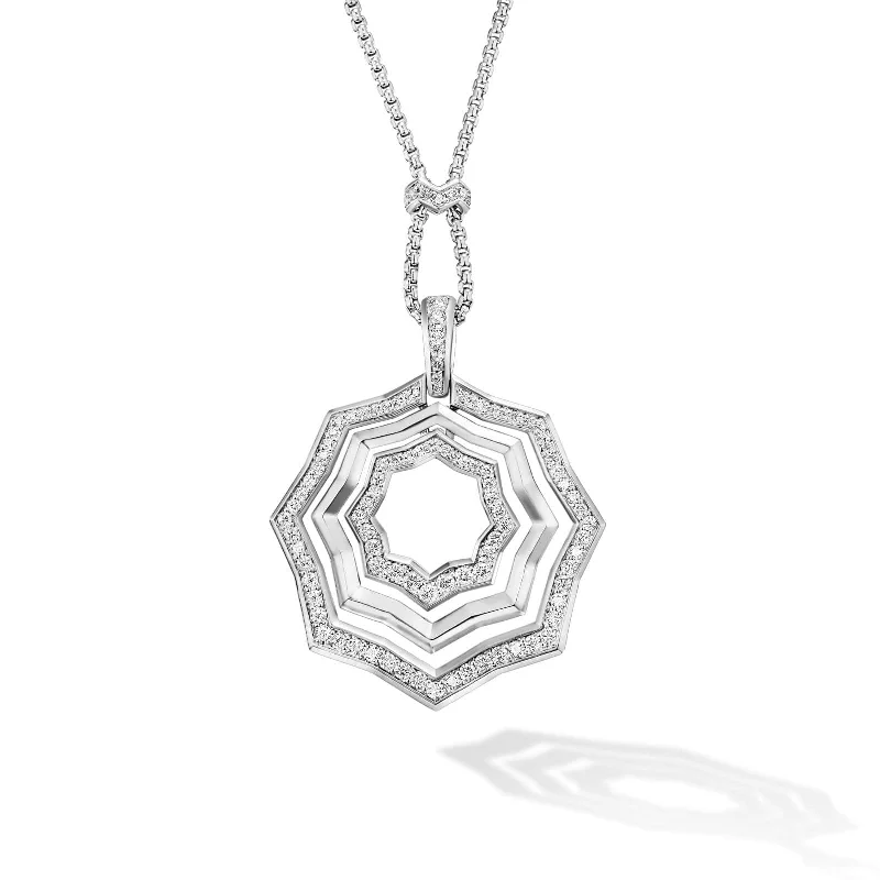 Stax Zig Zag Pendant Necklace in Sterling Silver with Diamonds, 38mm